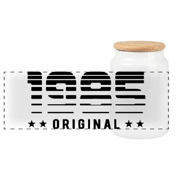 Original 1985 Limited Edition - Birthday - Panoramic Cookie Jar with Wooden Lid - white - Front