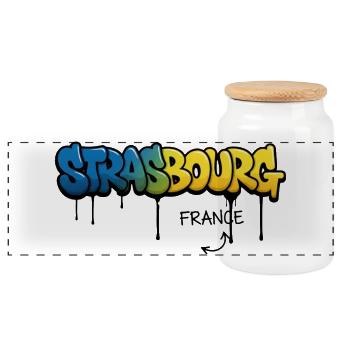 Graffiti-style Strasbourg lettering - Panoramic Cookie Jar with Wooden Lid - white - Front