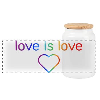 LOVE IS LOVE, LGBTQ+ REGENBOGEN FARBEN - Panorama Keksdose mit Holzdeckel - Weiß - Vorne