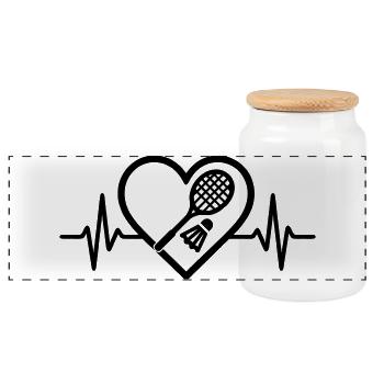 Badminton Heart - Panoramic Cookie Jar with Wooden Lid - white - Front