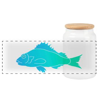 Fisch mit Zackenflosse - Panorama Keksdose mit Holzdeckel - Weiß - Vorne