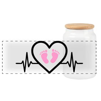 Pregnancy Heart Pink Baby Feet Girl - Panoramic Cookie Jar with Wooden Lid - white - Front