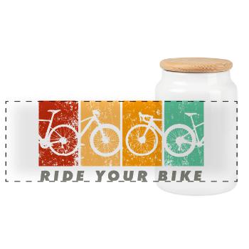 Ride Your Bike – Klassisches Retro Design - Panorama Keksdose mit Holzdeckel - Weiß - Vorne