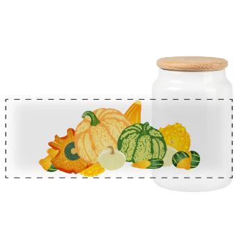 Buntes Zierkürbis-Potpourri – Herbstliche Vielfalt - Panorama Keksdose mit Holzdeckel - Weiß - Vorne
