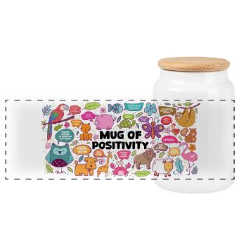 Cup Positive Love Morning Coffee Tea - Panoramic Cookie Jar with Wooden Lid - white - Front