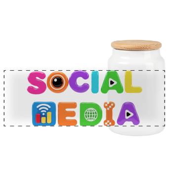Colorful Social Media Pop Art - Panoramic Cookie Jar with Wooden Lid - white - Front