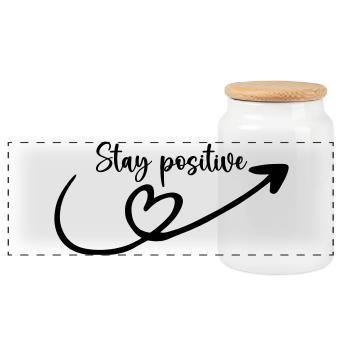 Stay Positive - Panoramic Cookie Jar with Wooden Lid - white - Front