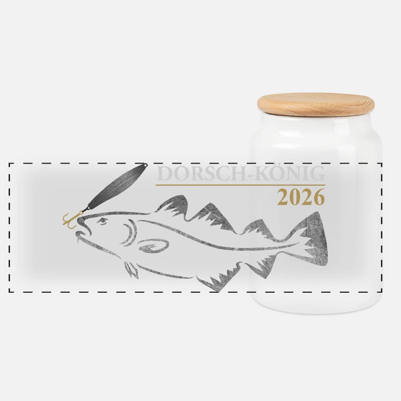 Roi de la Morue 2026 - Boîte à biscuits avec couvercle en bois - blanc