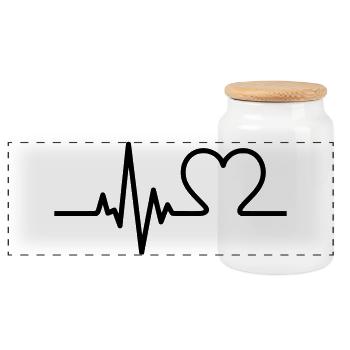 Heartbeat with Heart – Love & Life Symbol - Panoramic Cookie Jar with Wooden Lid - white - Front