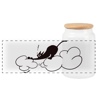 Cute Black Cat on Clouds Minimal Cat Illustration - Panoramic Cookie Jar with Wooden Lid - white - Front