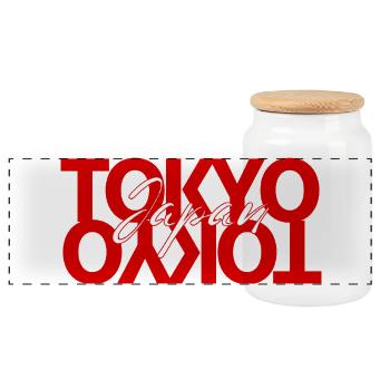 Tokyo 2021 Japan Stil - Panorama Keksdose mit Holzdeckel - Weiß - Vorne