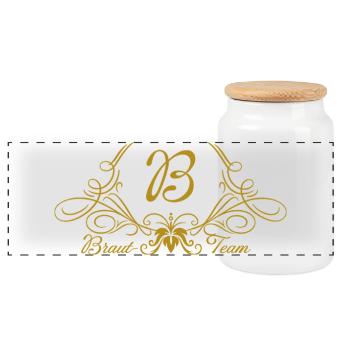 Braut Team Ornament Gold - Panorama Keksdose mit Holzdeckel - Weiß - Vorne