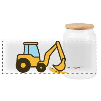 Excavatrice à dessins animés dans le sable - Boîte à biscuits avec couvercle en bois - blanc - Devant