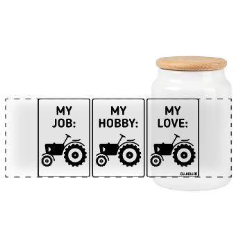 Mon travail – mon loisir – mon amour (Tractor Bauer / B) - Boîte à biscuits avec couvercle en bois - blanc - Devant