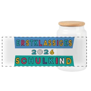 Élève de première classe 2026 - Boîte à biscuits avec couvercle en bois - blanc - Devant