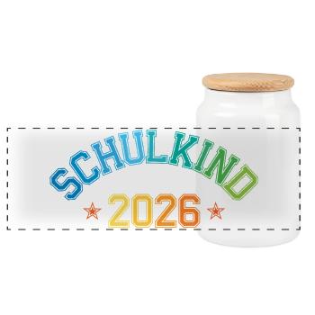 School Child 2026 School Enrollment College Leotard - Panoramic Cookie Jar with Wooden Lid - white - Front