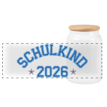 School Child 2026 School Enrollment College Leotard - Panoramic Cookie Jar with Wooden Lid - white - Front