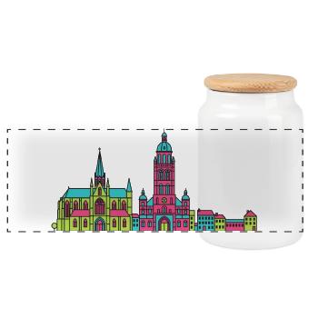 Mons City Skyline Glockenturm Moderne Linienzeichnung - Panorama Keksdose mit Holzdeckel - Weiß - Vorne