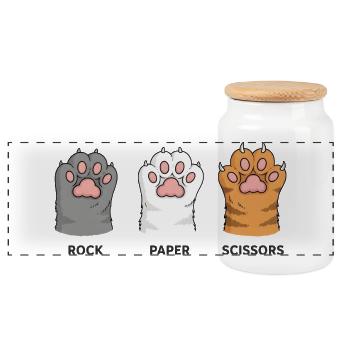Pattes de chat Ciseaux Pierre Feuille - Jeu amusant - Boîte à biscuits avec couvercle en bois - blanc - Devant