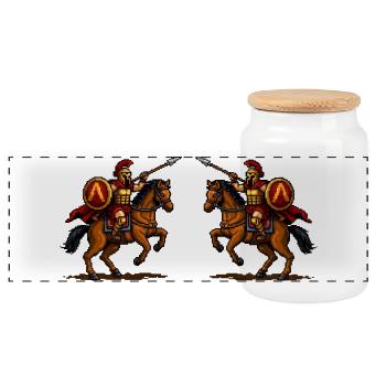Duel équestre spartiate - Boîte à biscuits avec couvercle en bois - blanc - Devant