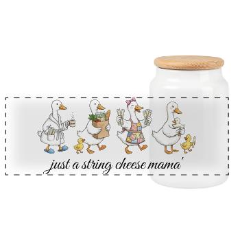 Chemise drôle Mama Goose – Cadeau de maman au fromage en ficelle - Boîte à biscuits avec couvercle en bois - blanc - Devant