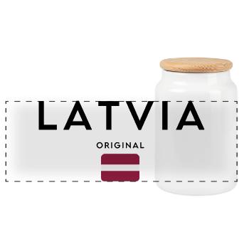 Lettische Flagge, elegantes minimalistisches Design - Panorama Keksdose mit Holzdeckel - Weiß - Vorne