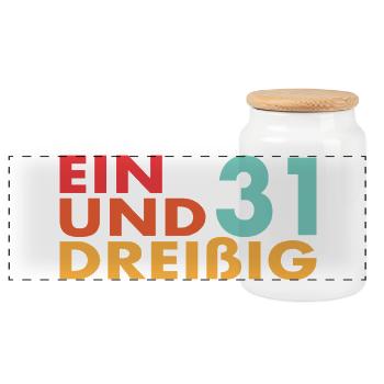 31. Geburtstag Geschenk Retro - Panorama Keksdose mit Holzdeckel - Weiß - Vorne