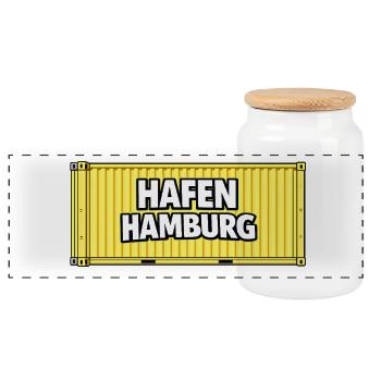 Hafen Hamburg Container gelb - Panorama Keksdose mit Holzdeckel - Weiß - Vorne