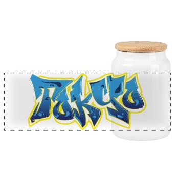 Cool Graffiti Tokyo Blue - Panorama Keksdose mit Holzdeckel - Weiß - Vorne