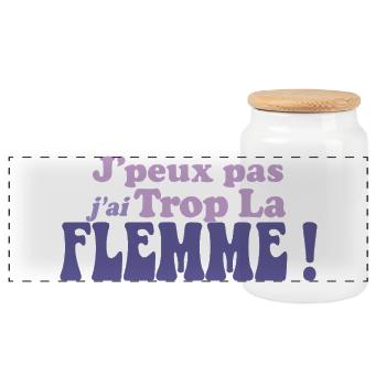 J'peux pas j'ai Trop La FLEMME - Boîte à biscuits avec couvercle en bois - blanc - Devant