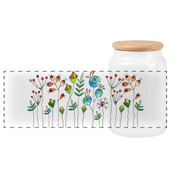 Flowers - Panoramic Cookie Jar with Wooden Lid - white - Front