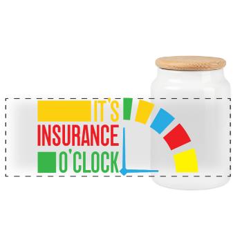 Insurance Agent Funny It ́s O ́Clock Insurance - Panoramic Cookie Jar with Wooden Lid - white - Front