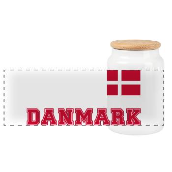 Dänemark Trikot Look – DANMARK mit Fahne Flagge - Panorama Keksdose mit Holzdeckel - Weiß - Vorne