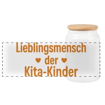 Lieblingsmensch der Kita-Kinder - Panorama Keksdose mit Holzdeckel - Weiß - Vorne