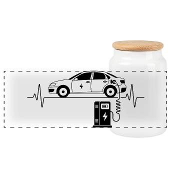 Amour des voitures électriques avec battement de cœur Voitures électriques - Boîte à biscuits avec couvercle en bois - blanc - Devant