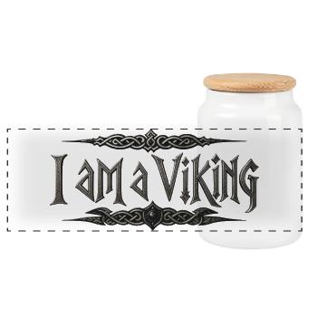I Am A Viking – Celtic Knot Typography - Panoramic Cookie Jar with Wooden Lid - white - Front