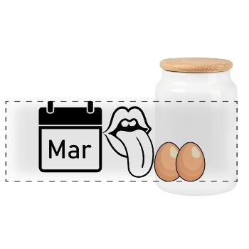 MRZ LCK EIER, Humor, MÄRZ LECK EIER  - Panorama Keksdose mit Holzdeckel - Weiß - Vorne