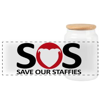 Sos staffies - 131 - Panoramic Cookie Jar with Wooden Lid - white - Front