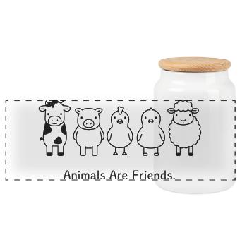 Animals Are Friends Vegan Animal Rights - Panoramic Cookie Jar with Wooden Lid - white - Front