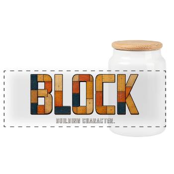 BLOCK – Building Character | Wooden play on words - Panoramic Cookie Jar with Wooden Lid - white - Front