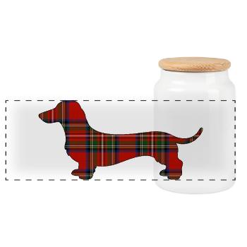 Tartan-Wursthund | Pyrenäenlinien-Labor - Panorama Keksdose mit Holzdeckel - Weiß - Vorne