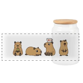Capybara Tea Time Quartett - Panorama Keksdose mit Holzdeckel - Weiß - Vorne