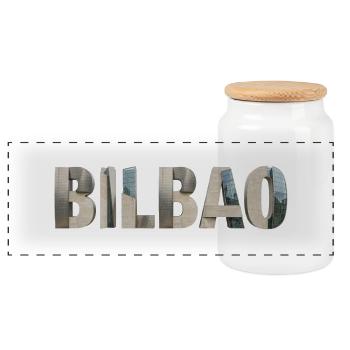 BILBAO – Modern Architectural Typography - Panorama Keksdose mit Holzdeckel - Weiß - Vorne