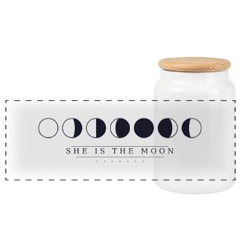 She is the moon - Panoramic Cookie Jar with Wooden Lid - white - Front