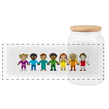 Coupe des enfants RAINBOW Retour à l’école maternelle - Boîte à biscuits avec couvercle en bois - blanc - Devant