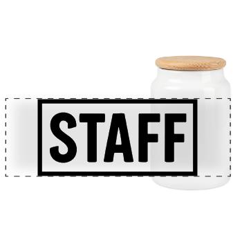 Minimalist STAFF Shirt – Club & Event Crew - Panoramic Cookie Jar with Wooden Lid - white - Front