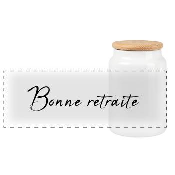 RETIREMENT. HAPPY RETIREMENT. HAPPY RETREAT - Panoramic Cookie Jar with Wooden Lid - white - Front