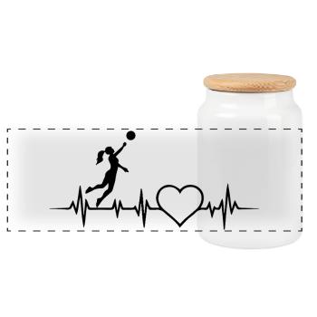 Volley-ball, ECG, battement cardiaque, pouls, joueur de volley-ball - Boîte à biscuits avec couvercle en bois - blanc - Devant