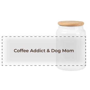 Kaffee süchtig & Hunde Mamma – Retro Typo Design - Panorama Keksdose mit Holzdeckel - Weiß - Vorne