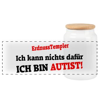 Ich kann nichts dafür - Ich bin Autist - Panorama Keksdose mit Holzdeckel - Weiß - Vorne